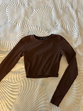 Zara Brown Long-Sleeve Cropped Top
